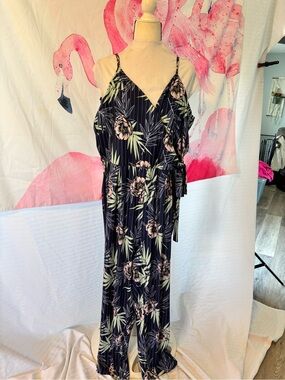 just be Navy and Pale Pink Floral Jumpsuit XL